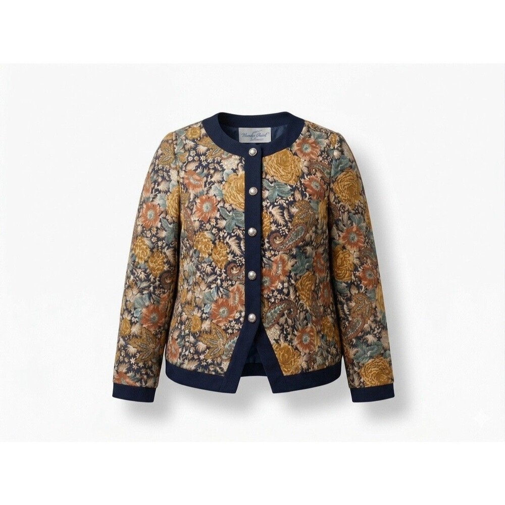 VTG 80s 90 Good Times women Jacket L Floral Paisley Button Up Blazer USA Grandma